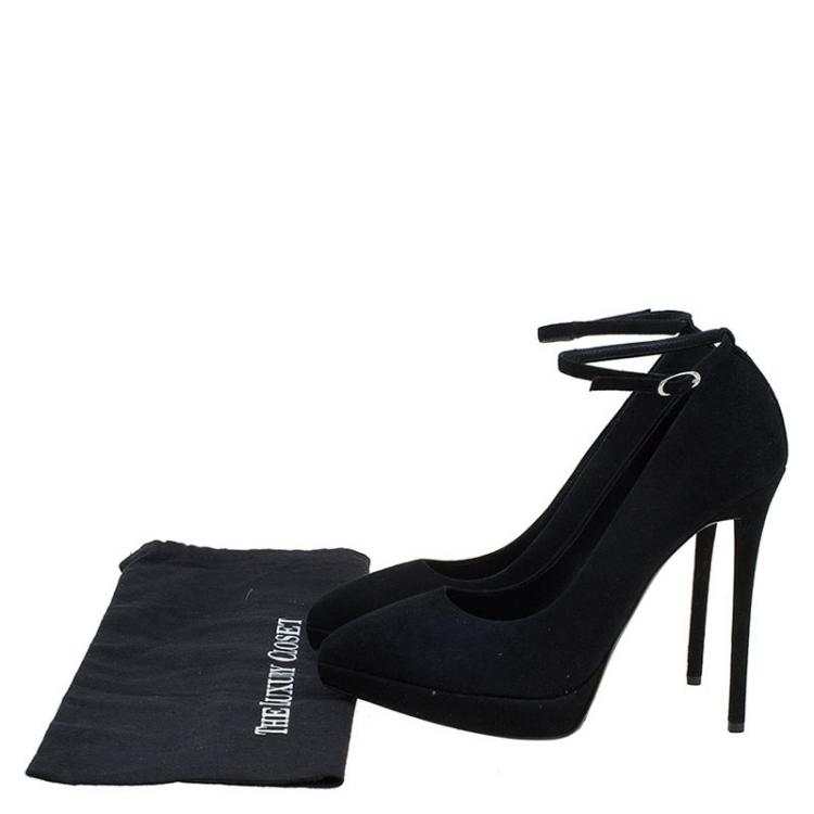 Pre Owned Giuseppe Zanotti Black Suede Ankle Strap Platform Pumps Size 41