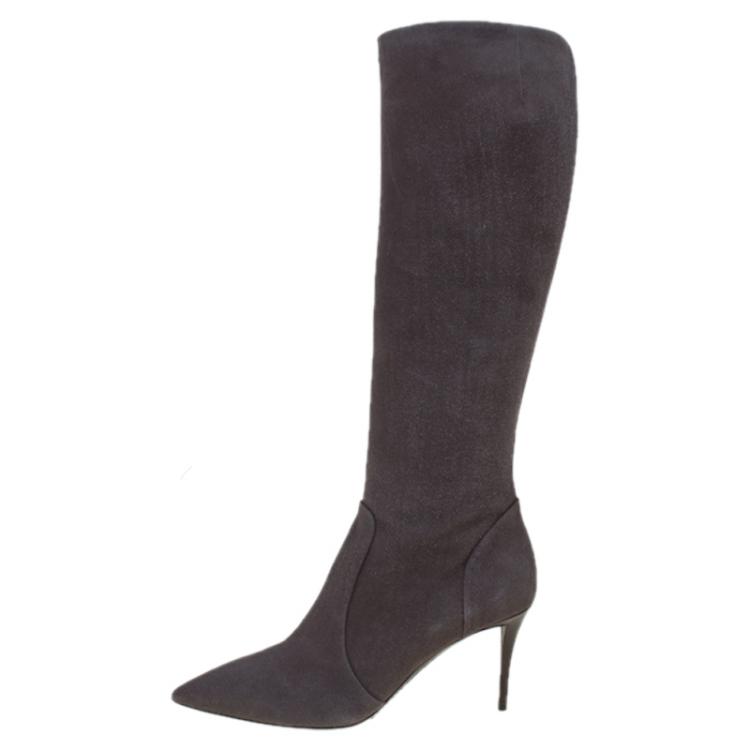 Pre Owned Giuseppe Zanotti Beige Suede Pointed Toe Knee Boots Size 38