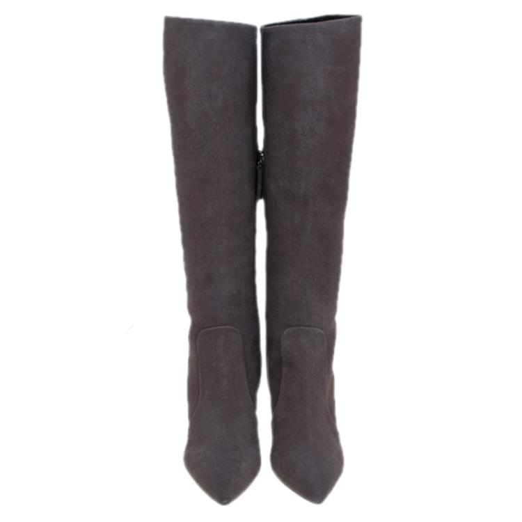 Pre Owned Giuseppe Zanotti Beige Suede Pointed Toe Knee Boots Size 38