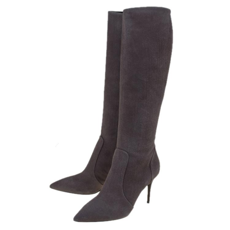 Pre Owned Giuseppe Zanotti Beige Suede Pointed Toe Knee Boots Size 38