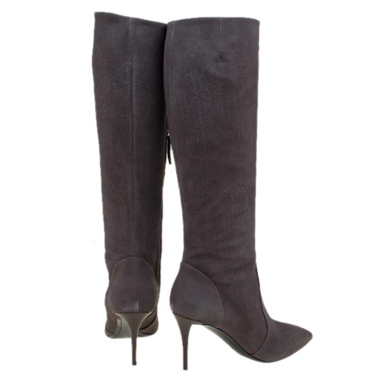 Pre Owned Giuseppe Zanotti Beige Suede Pointed Toe Knee Boots Size 38