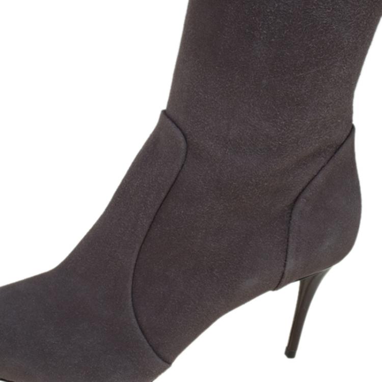 Pre Owned Giuseppe Zanotti Beige Suede Pointed Toe Knee Boots Size 38