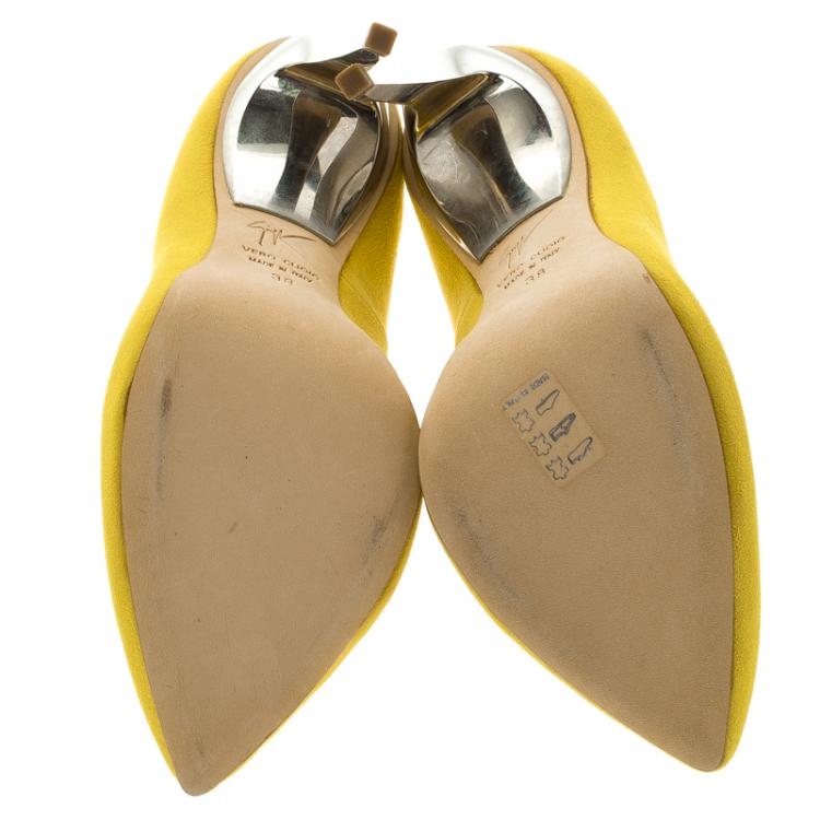 مملوكة مسبقًا Giuseppe Zanotti Bumblebee Yellow Suede Metal Heel Pumps Size 38