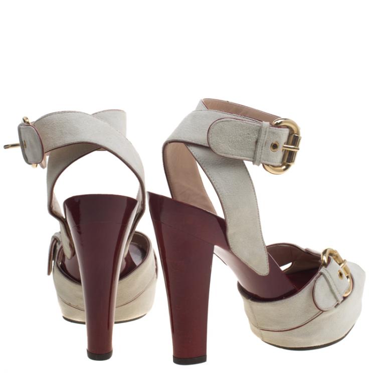 Pre Owned Giuseppe Zanotti White Suede Peep Toe Ankle Strap Clog Sandals Size 37.5