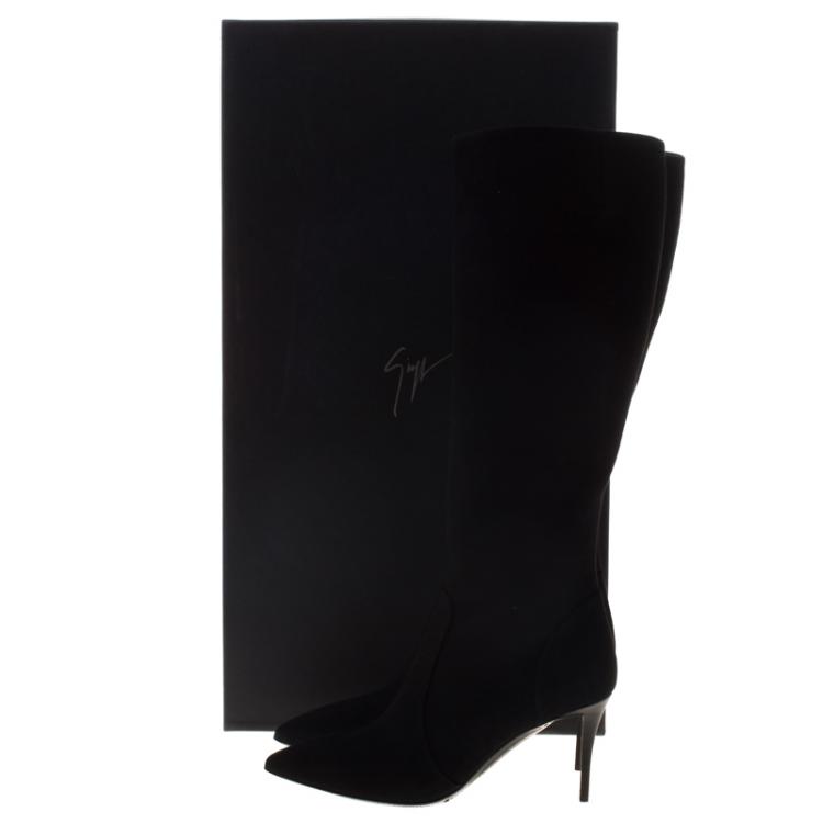Pre Owned Giuseppe Zanotti Black Suede Knee Boots Size 37.5