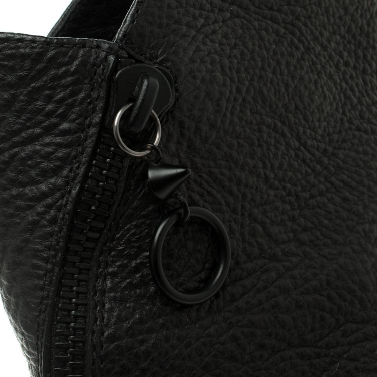 مملوكة مسبقًا Giuseppe Zanotti Black Leather Faux Zipper Accent Pointed Toe Ankle Boots Size 40.5