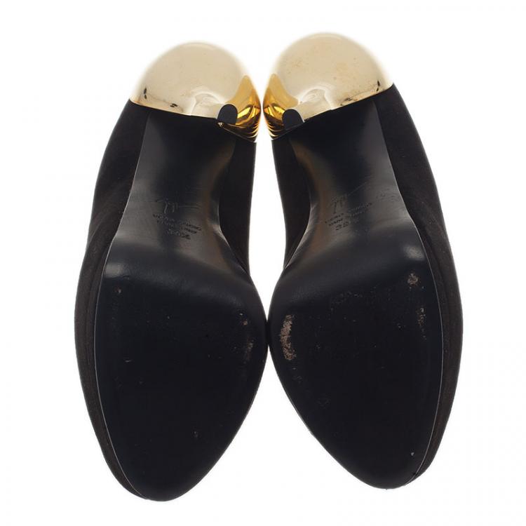Pre Owned Giuseppe Zanotti Black Suede Metal Heel Peep Toe Platform Pumps Size 39.5