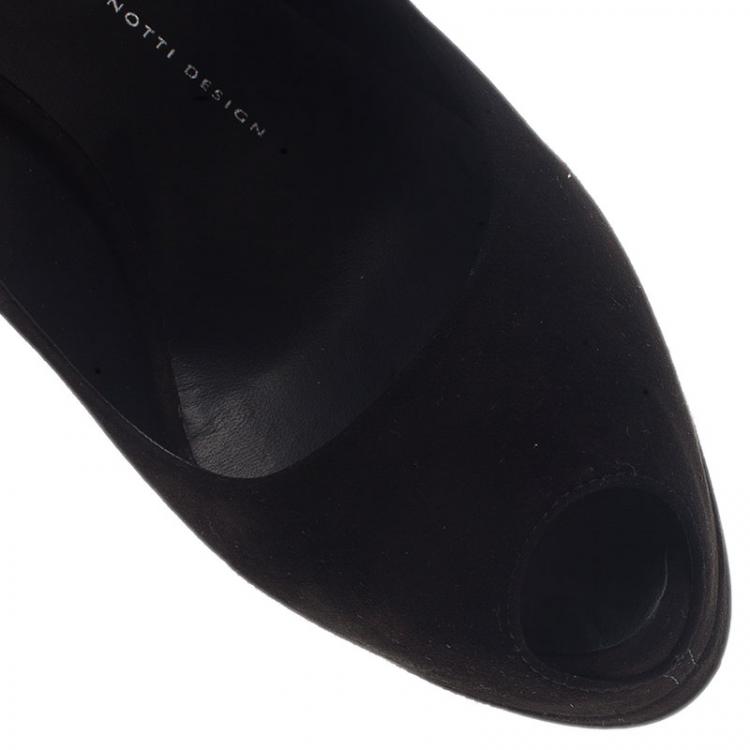 Pre Owned Giuseppe Zanotti Black Suede Metal Heel Peep Toe Platform Pumps Size 39.5