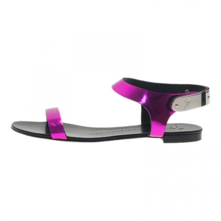 Pre Owned Giuseppe Zanotti Purple Leather Nuvoroll Flat Sandals Size 37 