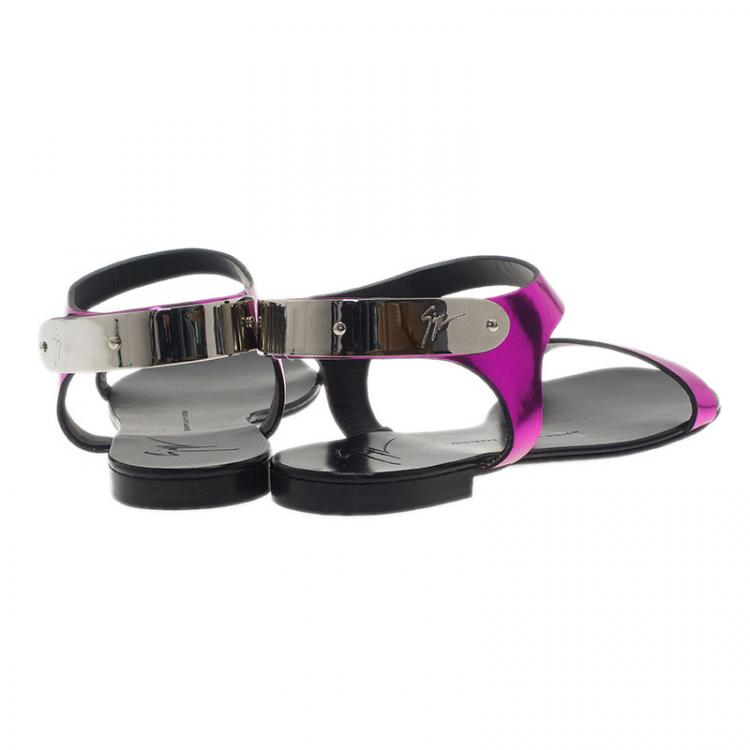 Pre Owned Giuseppe Zanotti Purple Leather Nuvoroll Flat Sandals Size 37 