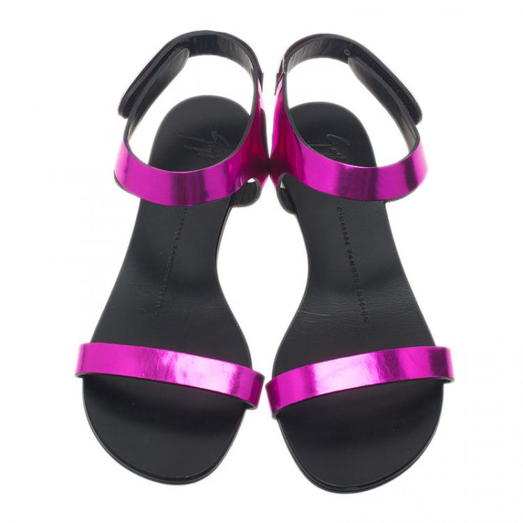 Pre Owned Giuseppe Zanotti Purple Leather Nuvoroll Flat Sandals Size 37 