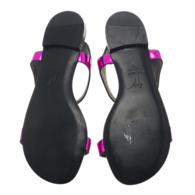 Pre Owned Giuseppe Zanotti Purple Leather Nuvoroll Flat Sandals Size 37 