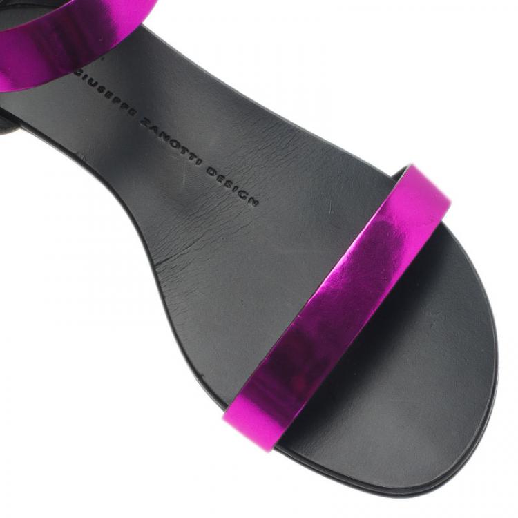 Pre Owned Giuseppe Zanotti Purple Leather Nuvoroll Flat Sandals Size 37 