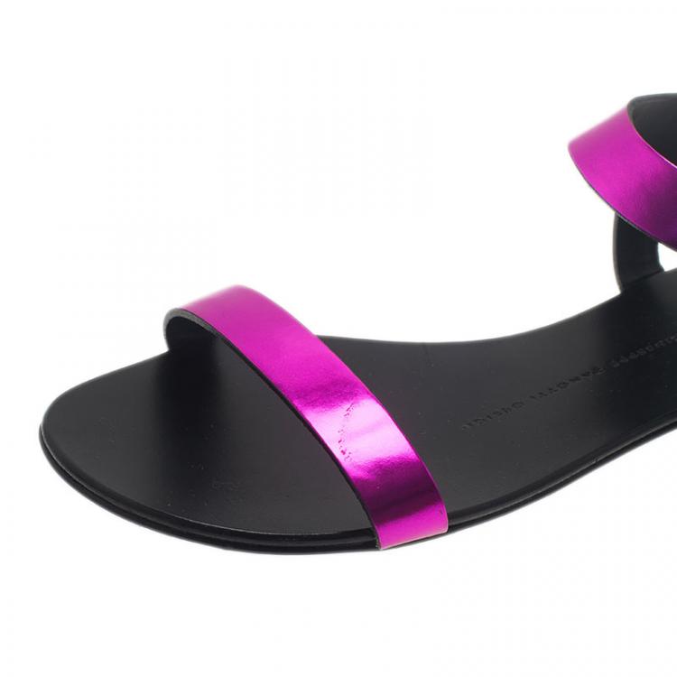 Pre Owned Giuseppe Zanotti Purple Leather Nuvoroll Flat Sandals Size 37 