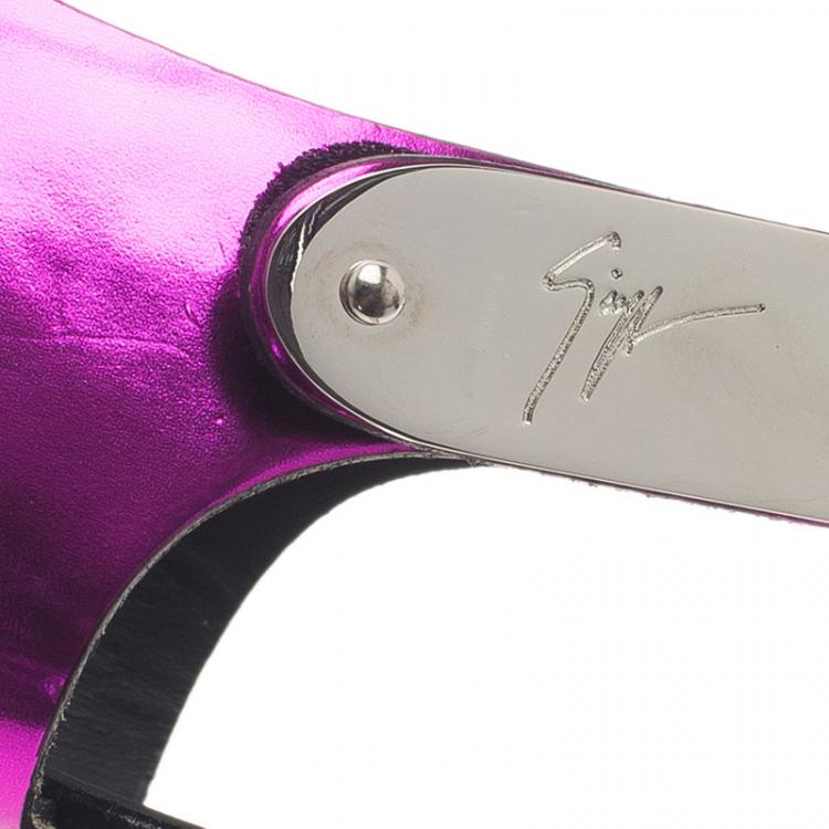 Pre Owned Giuseppe Zanotti Purple Leather Nuvoroll Flat Sandals Size 37 