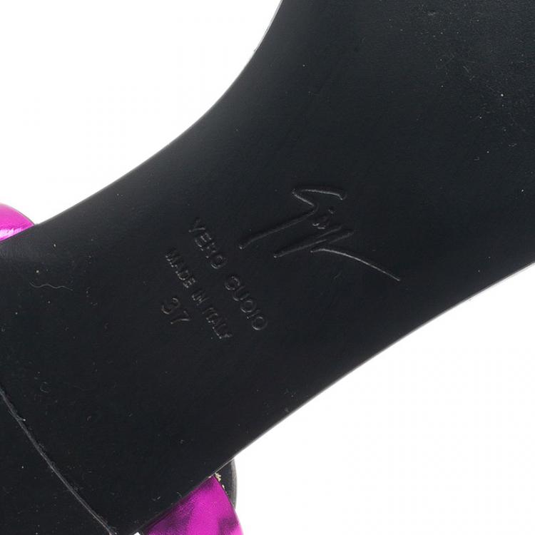 Pre Owned Giuseppe Zanotti Purple Leather Nuvoroll Flat Sandals Size 37 