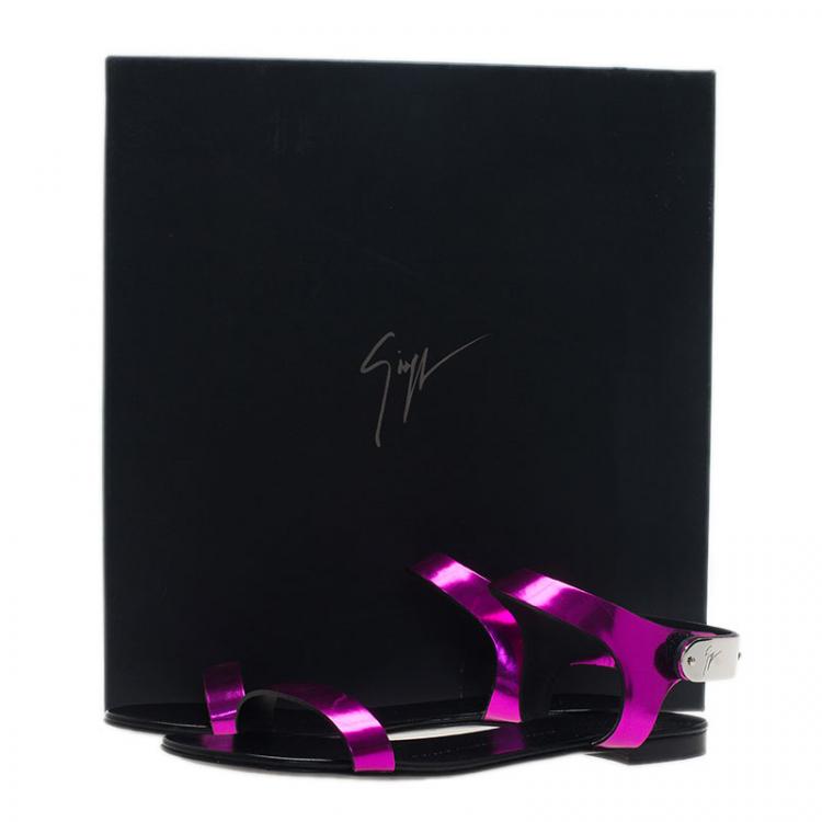 Pre Owned Giuseppe Zanotti Purple Leather Nuvoroll Flat Sandals Size 37 