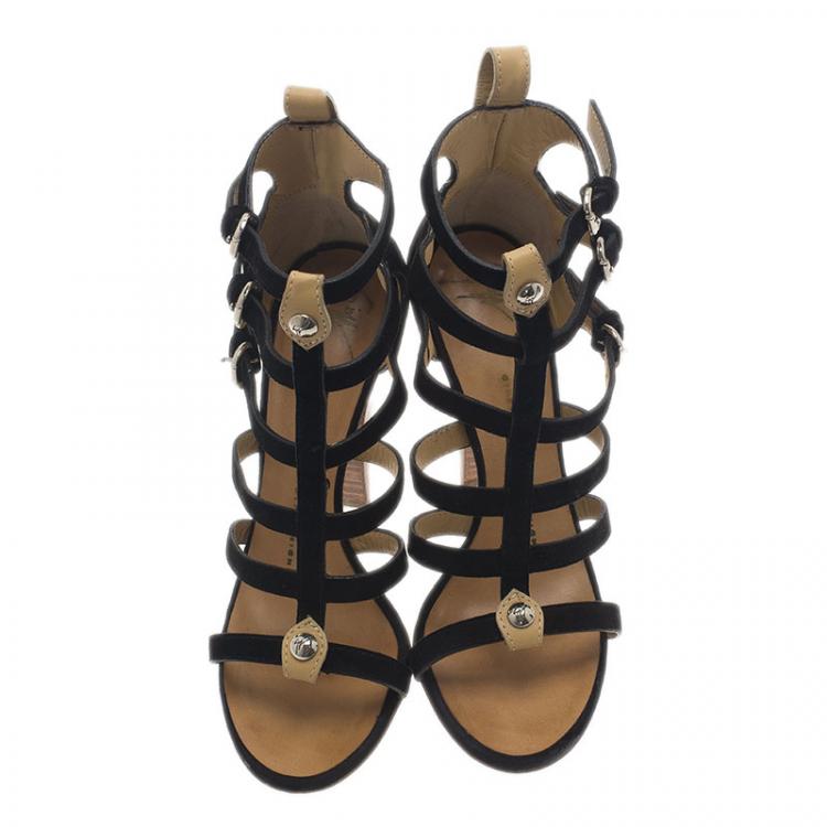 Pre Owned Giuseppe Zanotti Black Suede Strappy Gladiator Sandals Size 36 