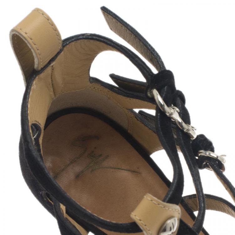 Pre Owned Giuseppe Zanotti Black Suede Strappy Gladiator Sandals Size 36 