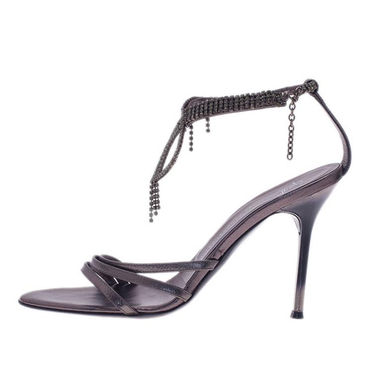 Pre Owned Giuseppe Zanotti Metallic Leather Ankle Strap Sandals Size 36
