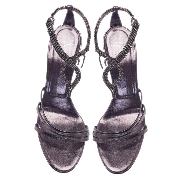 Pre Owned Giuseppe Zanotti Metallic Leather Ankle Strap Sandals Size 36