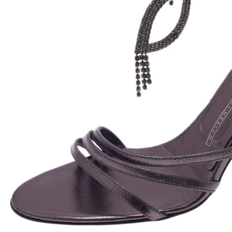 Pre Owned Giuseppe Zanotti Metallic Leather Ankle Strap Sandals Size 36