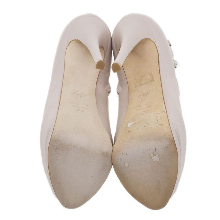 Pre Owned Giuseppe Zanotti Beige Leather Peep-Toe Ankle Boots Size 36.5 