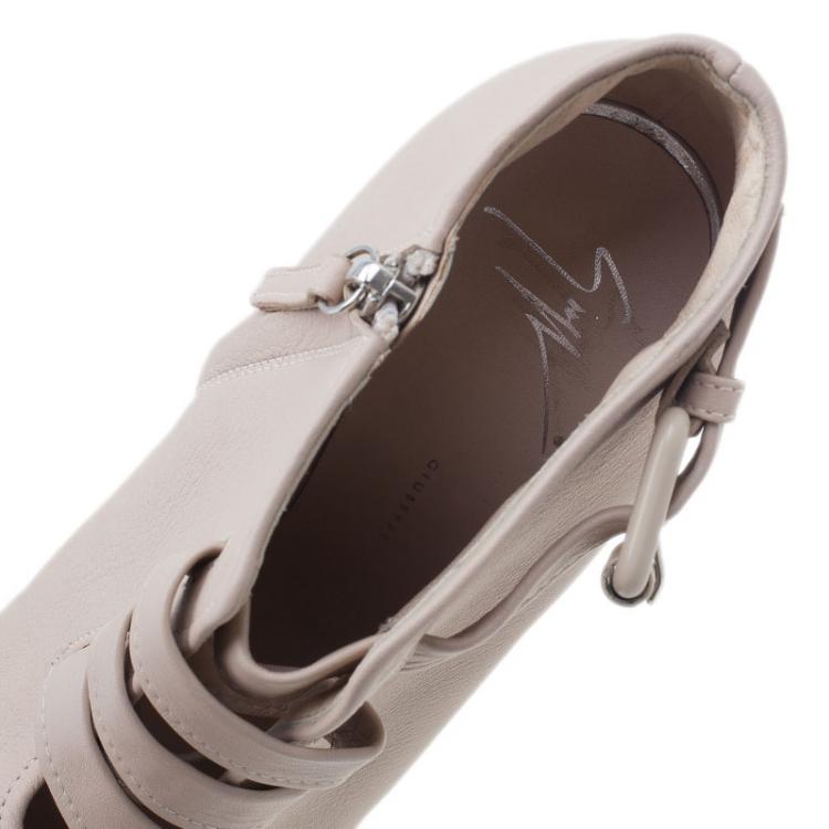Pre Owned Giuseppe Zanotti Beige Leather Peep-Toe Ankle Boots Size 36.5 