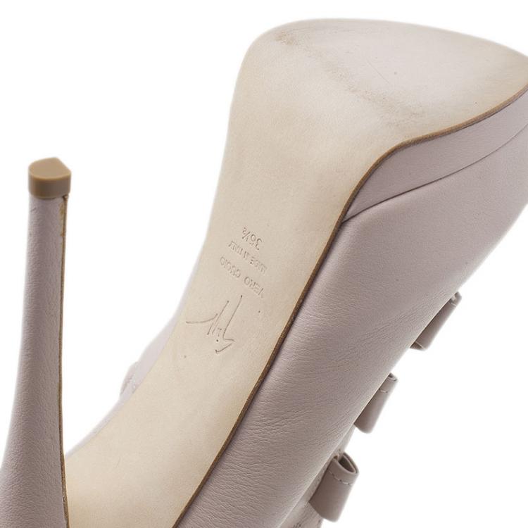Pre Owned Giuseppe Zanotti Beige Leather Peep-Toe Ankle Boots Size 36.5 