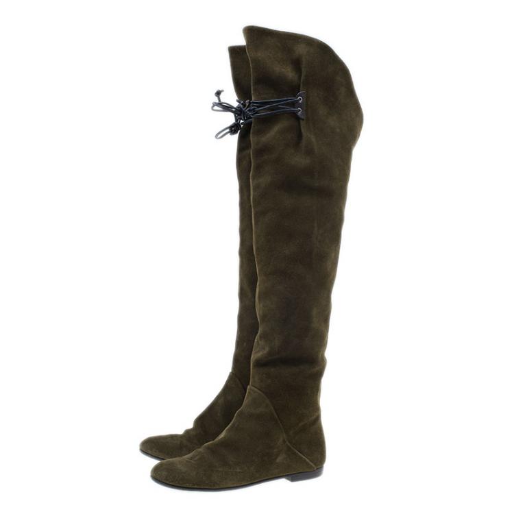Pre Owned Giuseppe Zanotti Green Suede Over the Knee Boots Size 37