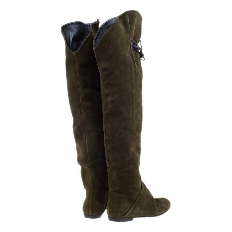 Pre Owned Giuseppe Zanotti Green Suede Over the Knee Boots Size 37
