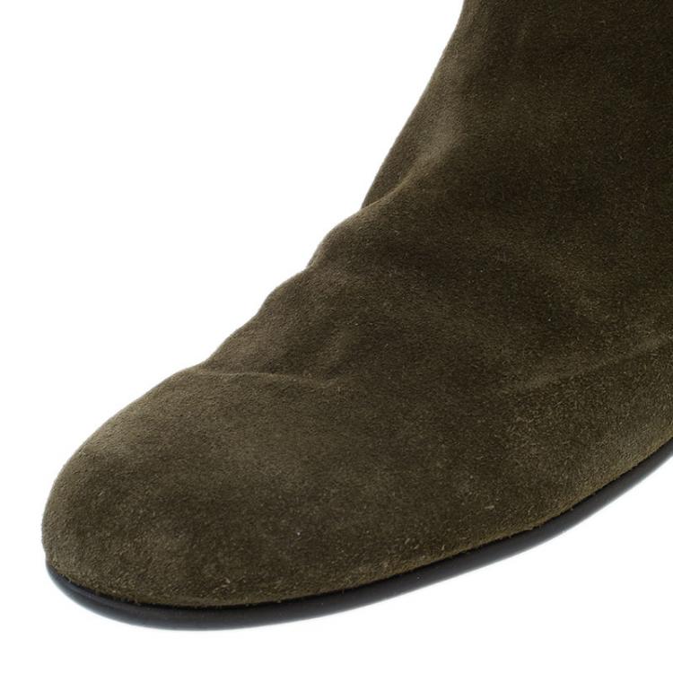 Pre Owned Giuseppe Zanotti Green Suede Over the Knee Boots Size 37
