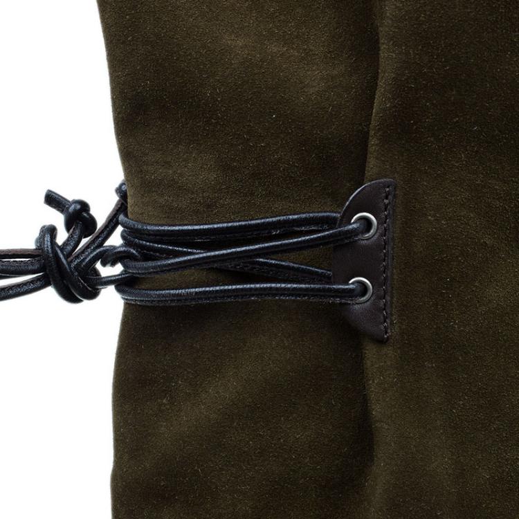 Pre Owned Giuseppe Zanotti Green Suede Over the Knee Boots Size 37