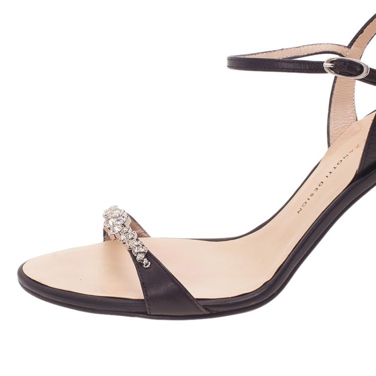 Pre Owned Giuseppe Zanotti Grey Jeweled Suede Sandals Size 38.5