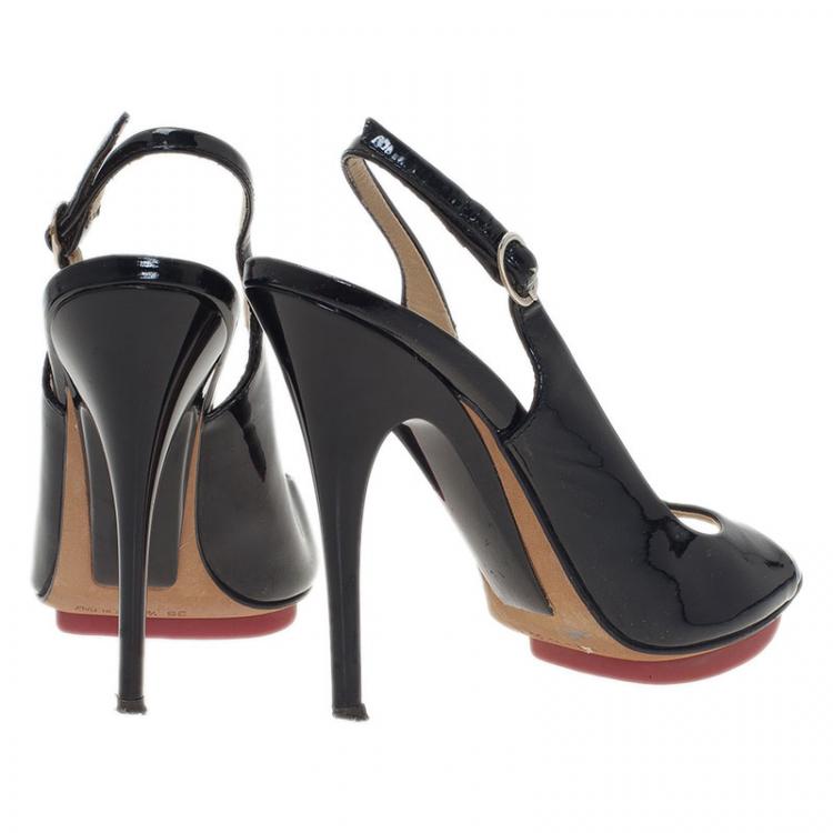 Pre Owned Giuseppe Zanotti Black Patent Open Toe Slingback Sandals Size 36.5