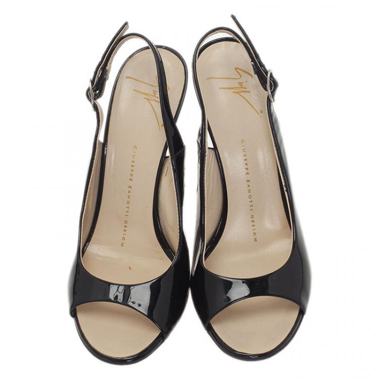 Pre Owned Giuseppe Zanotti Black Patent Open Toe Slingback Sandals Size 36.5