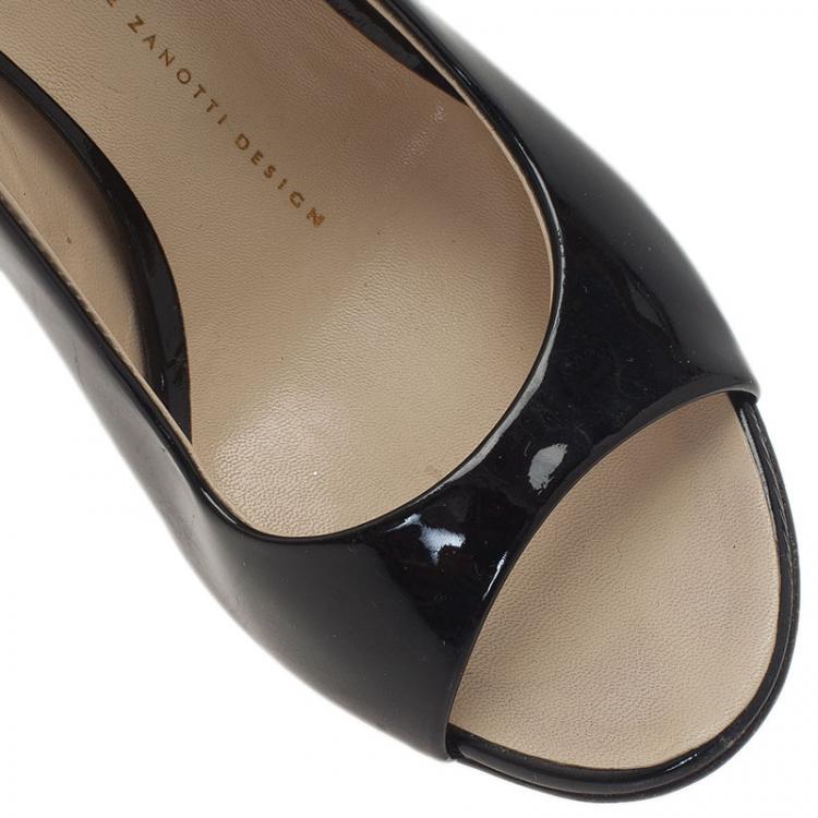 Pre Owned Giuseppe Zanotti Black Patent Open Toe Slingback Sandals Size 36.5