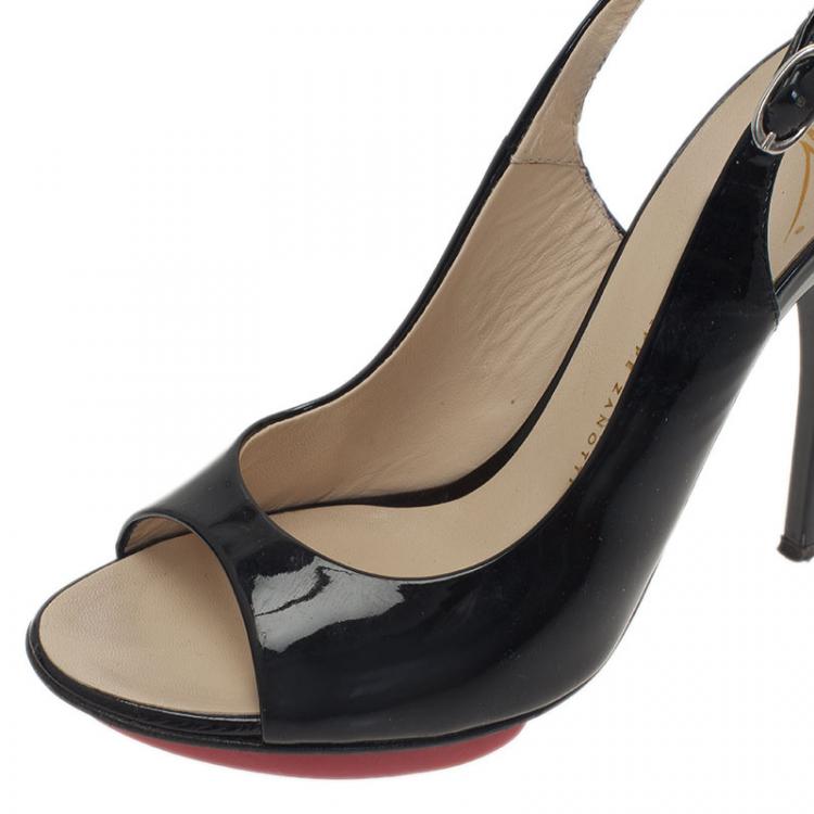 Pre Owned Giuseppe Zanotti Black Patent Open Toe Slingback Sandals Size 36.5