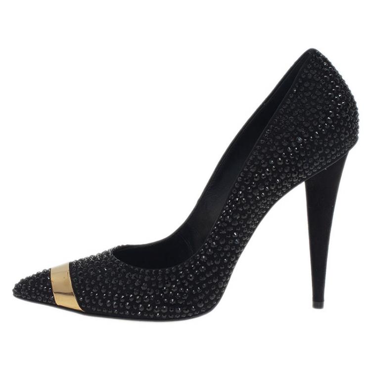 Pre Owned Giuseppe Zanotti Black Suede Ester Crystal Studded Pumps Size 37