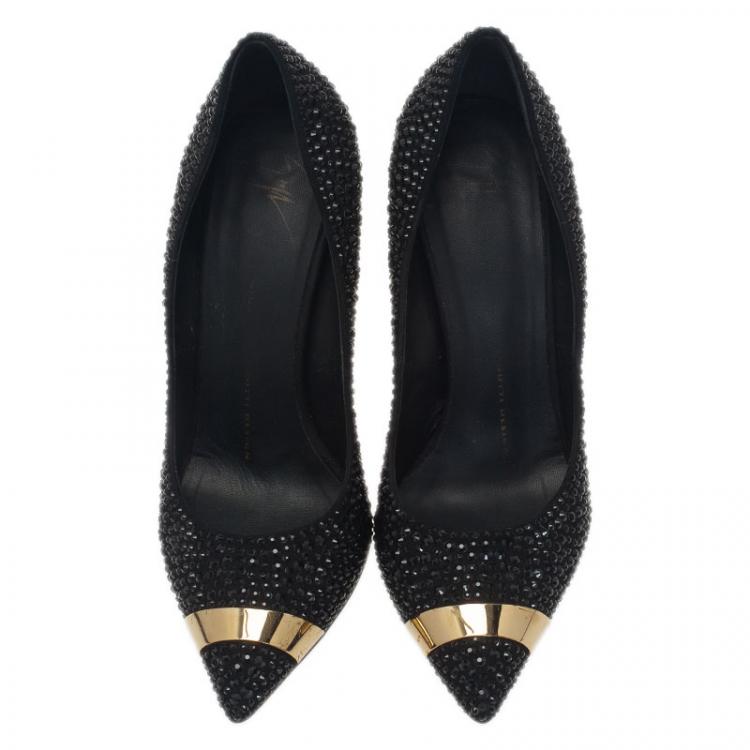 Pre Owned Giuseppe Zanotti Black Suede Ester Crystal Studded Pumps Size 37