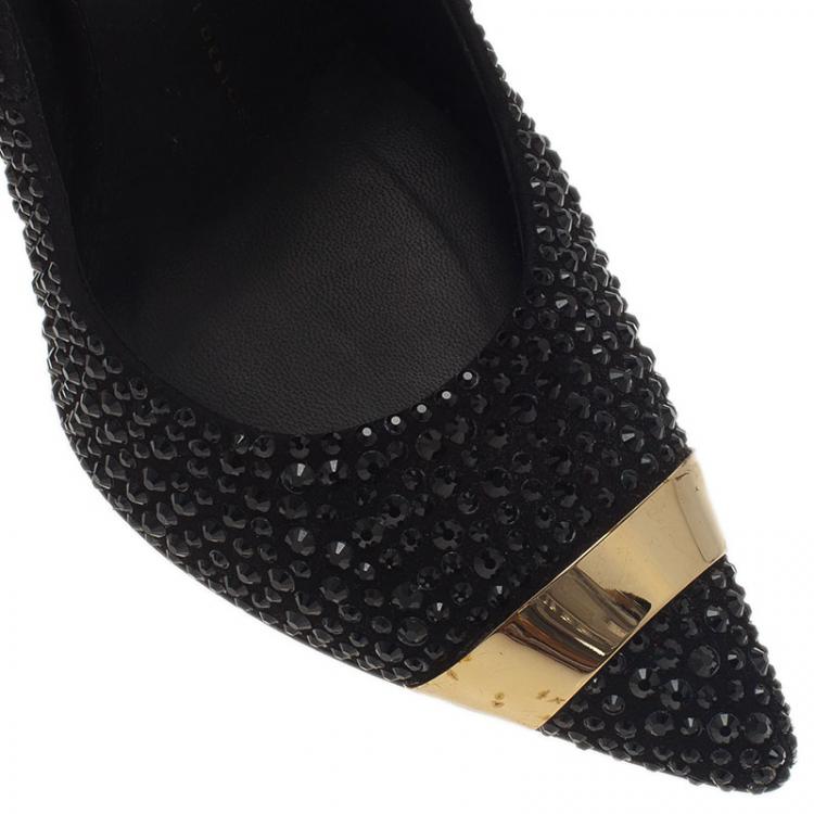 Pre Owned Giuseppe Zanotti Black Suede Ester Crystal Studded Pumps Size 37