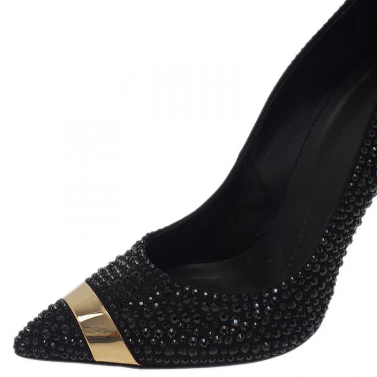Pre Owned Giuseppe Zanotti Black Suede Ester Crystal Studded Pumps Size 37