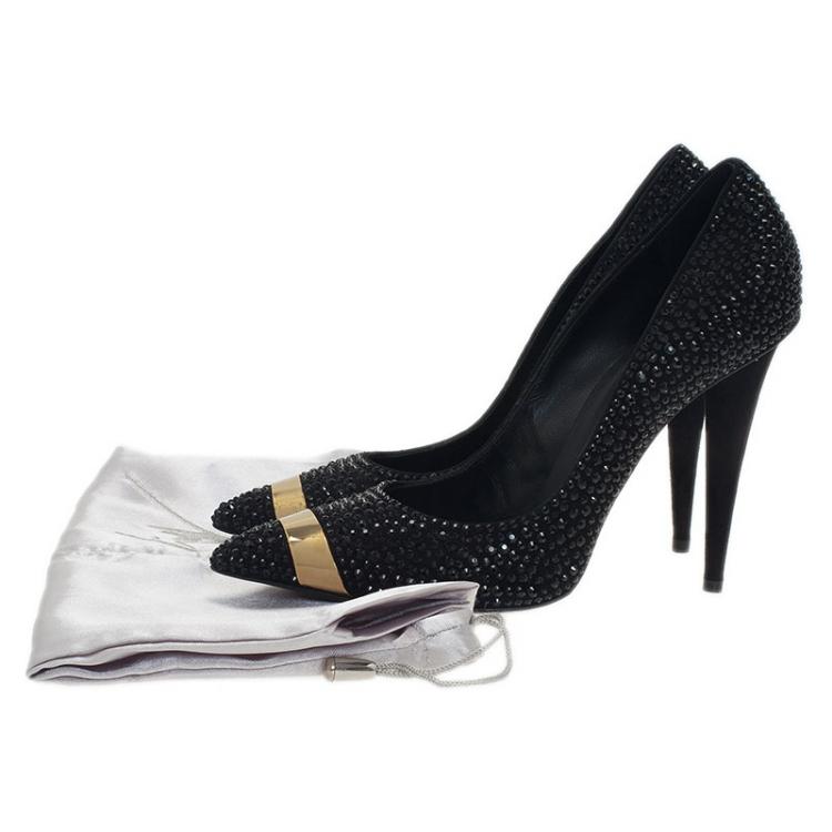 Pre Owned Giuseppe Zanotti Black Suede Ester Crystal Studded Pumps Size 37