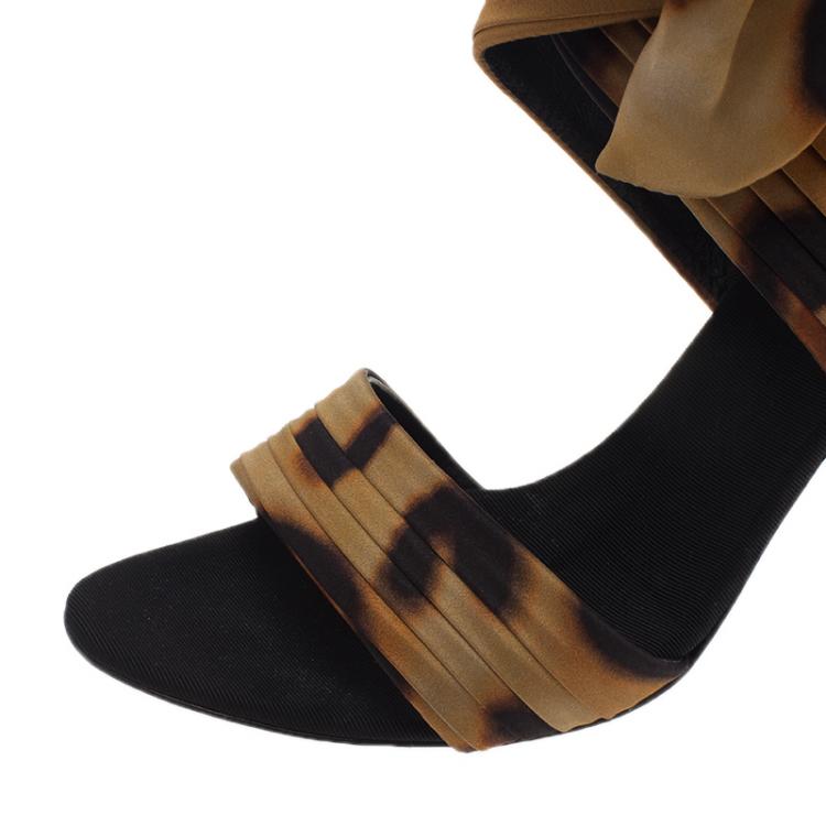 Pre Owned Giuseppe Zanotti Leopard Print Silk and Satin Bow Detail Sandals Size 40