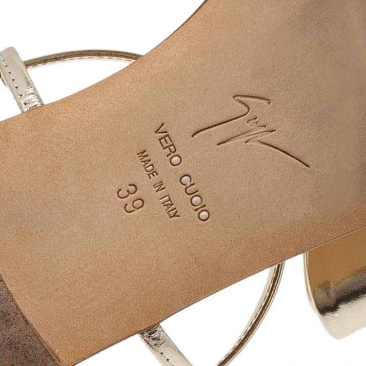 Pre Owned Giuseppe Zanotti Metallic Gold Leather Bow Thong Sandals Size 39