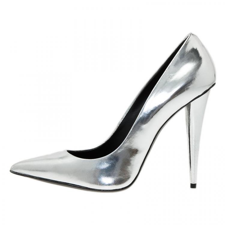 Pre Owned Giuseppe Zanotti Metallic Silver Pointed Toe Pumps Size 40 