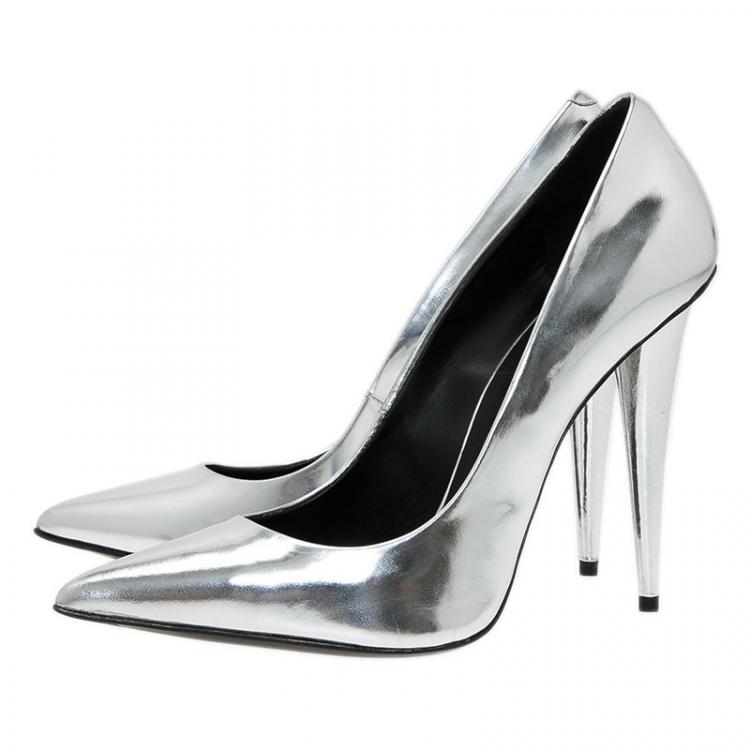 Pre Owned Giuseppe Zanotti Metallic Silver Pointed Toe Pumps Size 40 