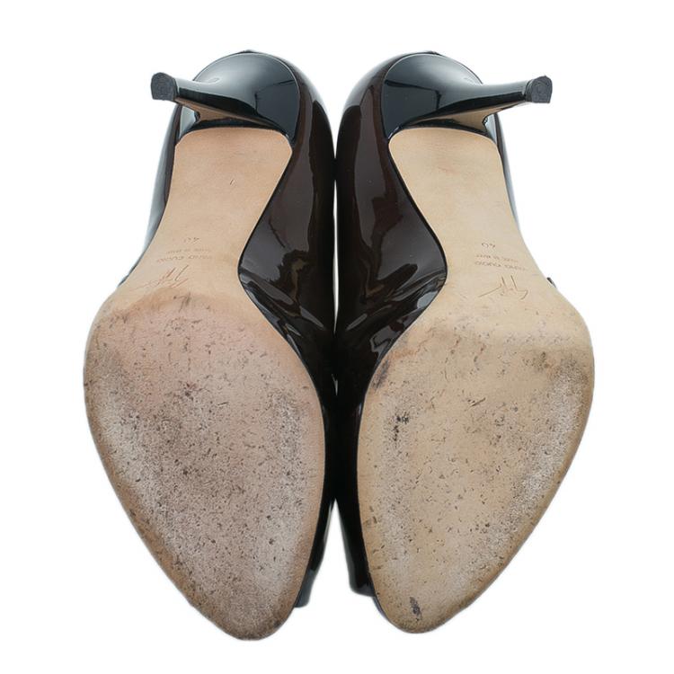 Pre Owned Giuseppe Zanotti Brown Patent Peep Toe Pumps Size 40