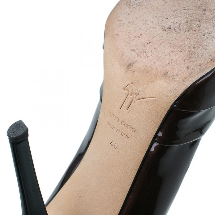 Pre Owned Giuseppe Zanotti Brown Patent Peep Toe Pumps Size 40