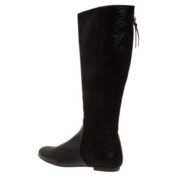Pre Owned Giuseppe Zanotti Black Embossed Leather Tall Boots Size 37.5